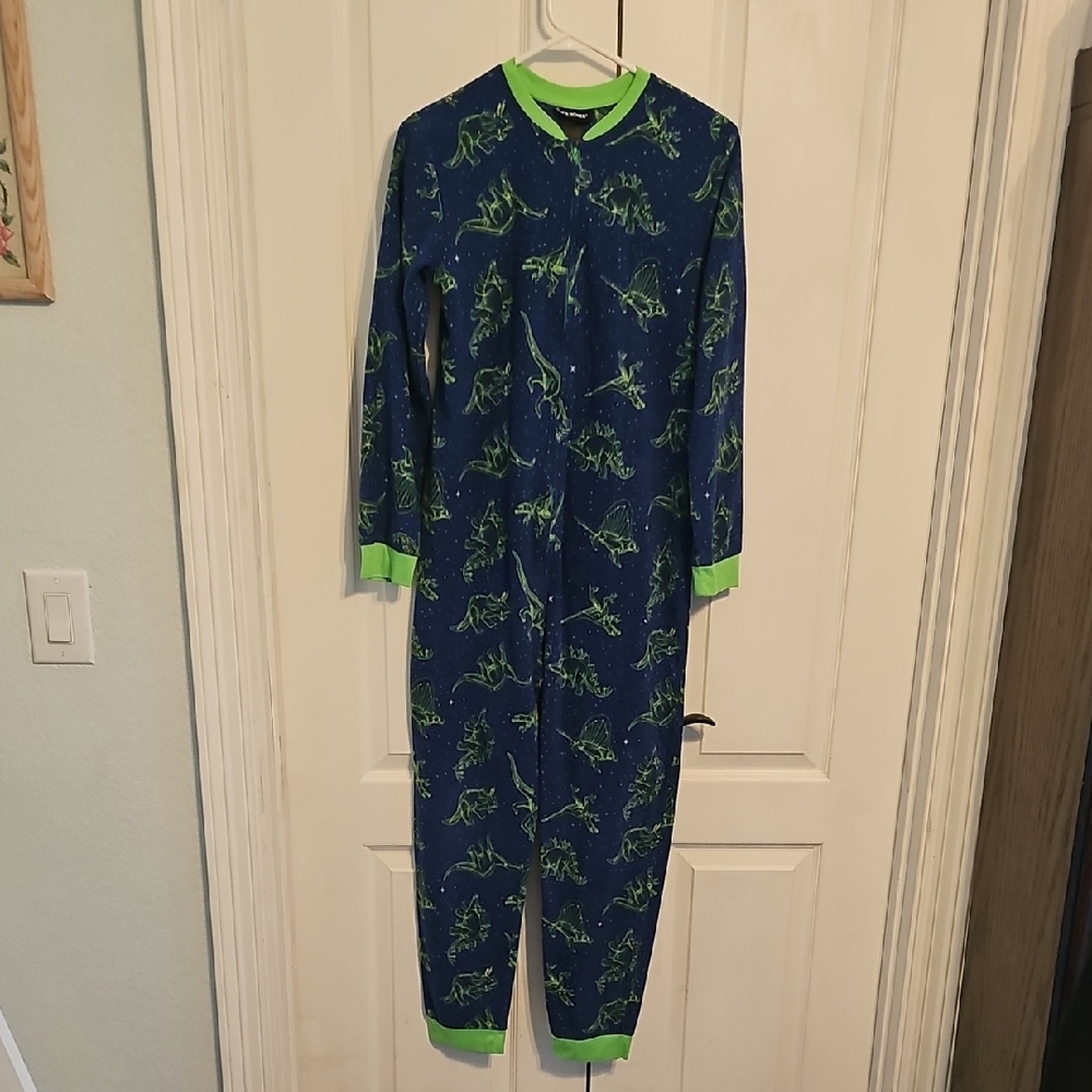 Joe Boxer Kids Dinosaur Print Footie - Navy and Lime